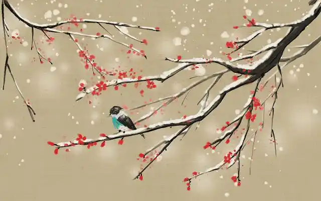 古风中国风手绘冬日梅花花鸟风景原创插画海报素材