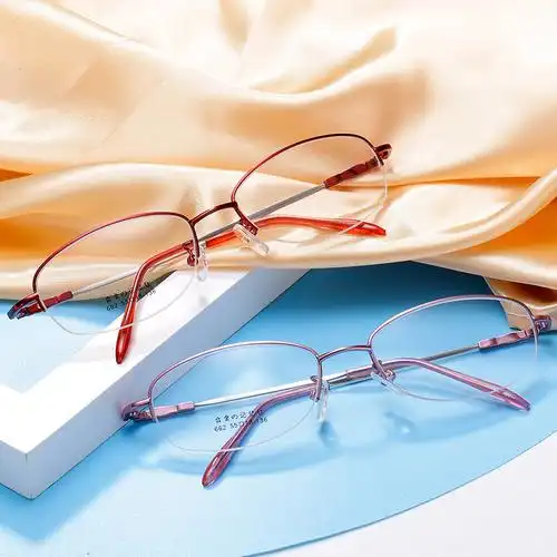 时尚金属半框记忆眼镜框 女款商务平光镜批发 一件代发