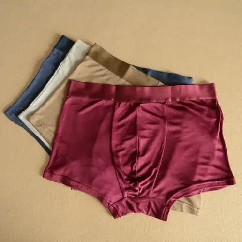 3条装/天然桑蚕丝双面针织真丝内裤男士平角裤男无痕中腰透气大码