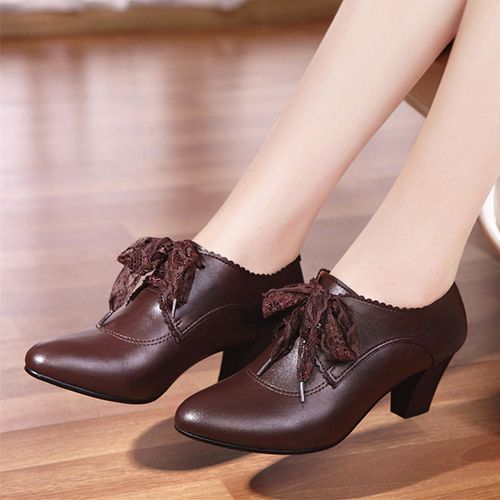 百丽纯爱新款秋季女单鞋软牛皮粗跟职业深口中年妈妈女士真皮皮鞋