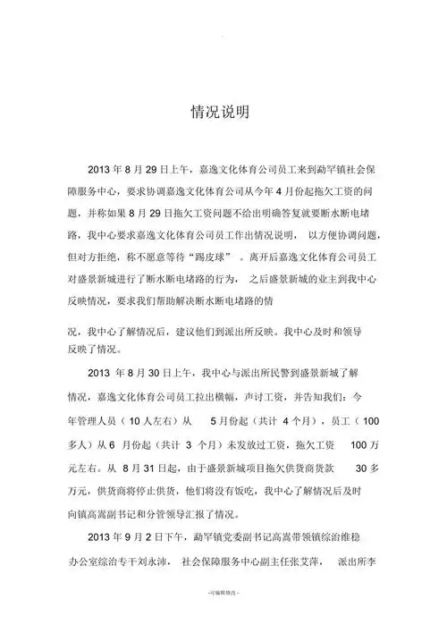 农民工工资拖欠情况说明