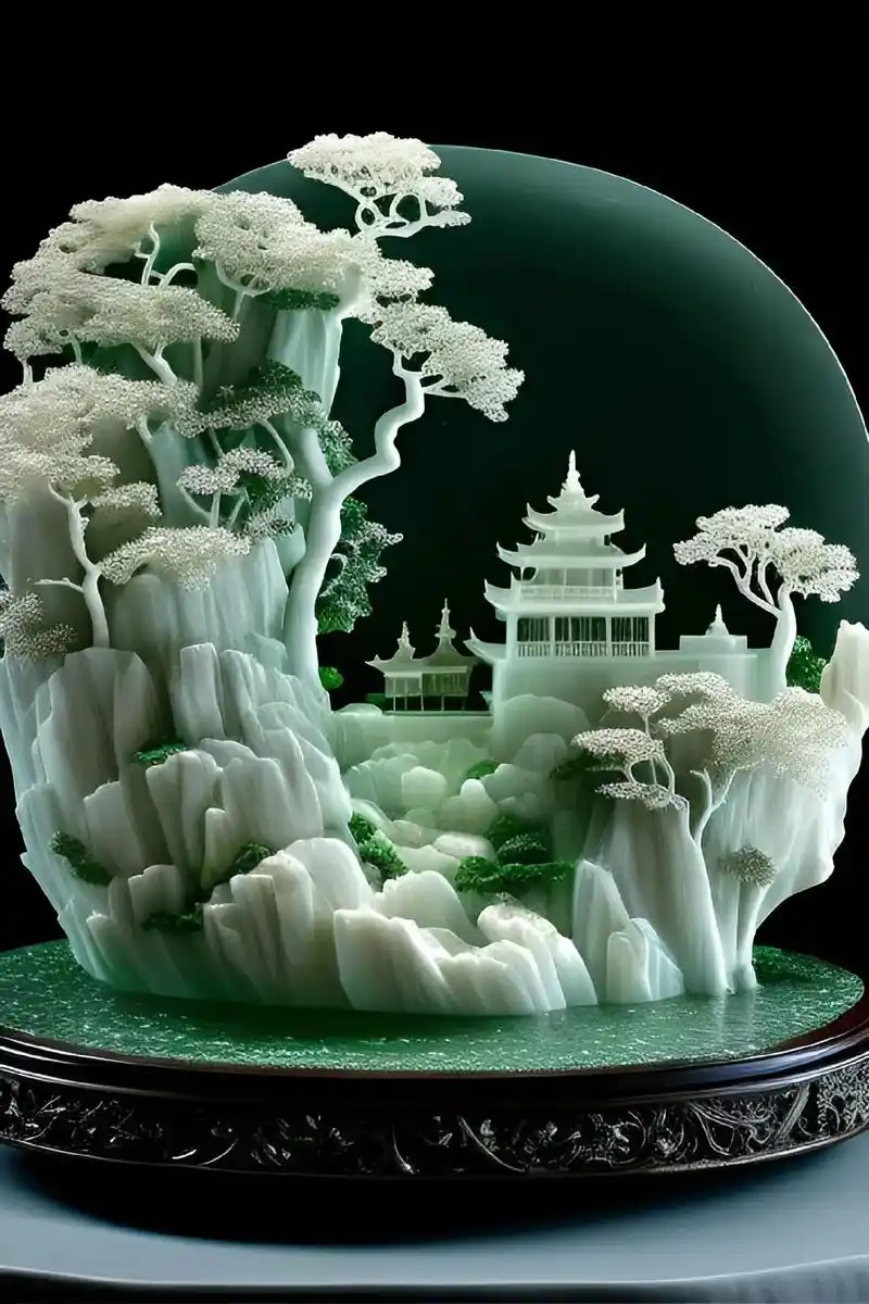 巨白玉微雕中国苏州园材山水图片#图文伙伴计划 #ai绘画 # - 抖音