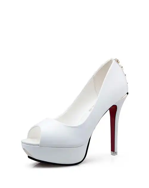 非谜2015新款细高跟防水台鱼嘴白色单鞋