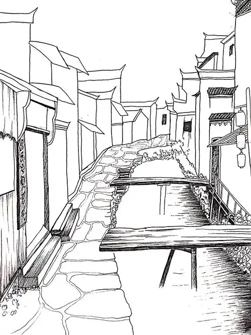 【黑白风景绘】徽派小镇 - 简书
