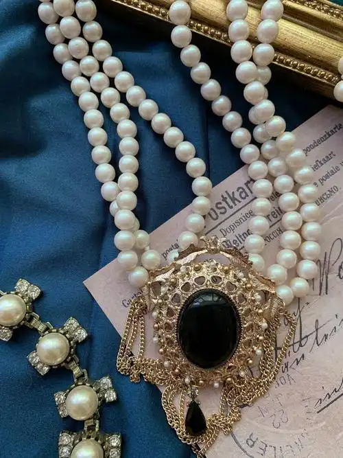 desigual古董首饰vintage复古优雅珍珠宝石项链party项链