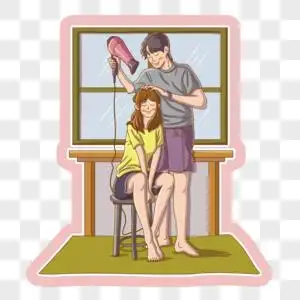 帮女友吹头发的男孩图片