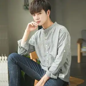 衬衫男长袖休闲韩版小清新图片