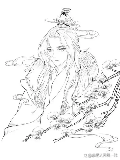 清冷古风美男手绘线稿