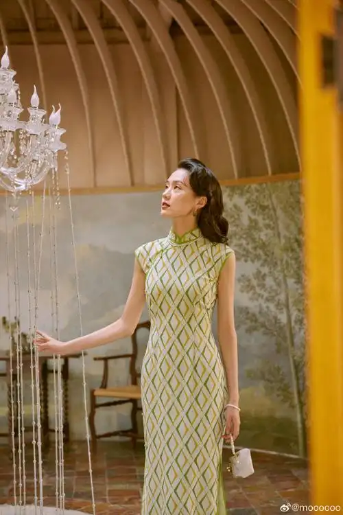 6:雪纺旗袍    款式:小连袖/有胸腰省/全开襟/全盘扣/全身包边/棉绸