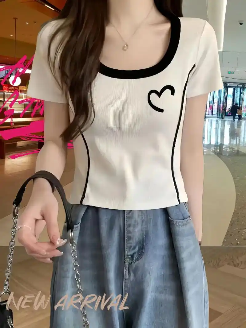 拼色修身短袖t恤