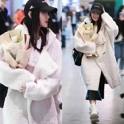 [打版中]蒋依依同款白色羊羔毛外套加厚宽松慵懒风保暖中长款大衣