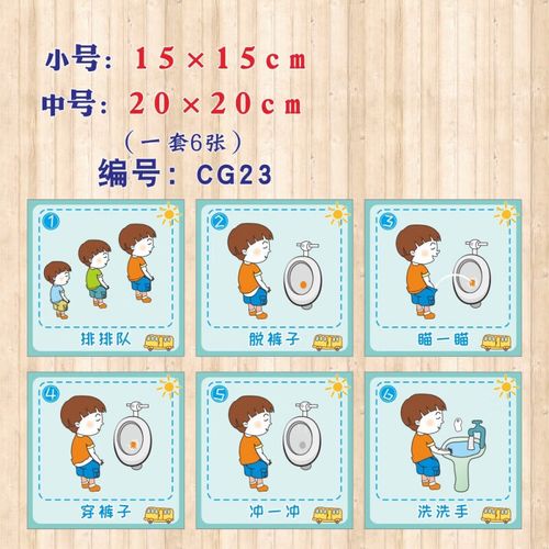 妙普乐幼儿园卫生间装饰贴纸上厕所图入厕流程如厕步骤大便洗手示意图