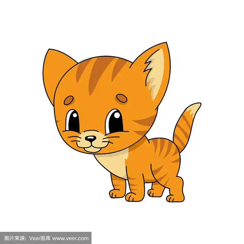 橙色的小猫.可爱的平面矢量插图在幼稚的卡通风格.有趣的角色.