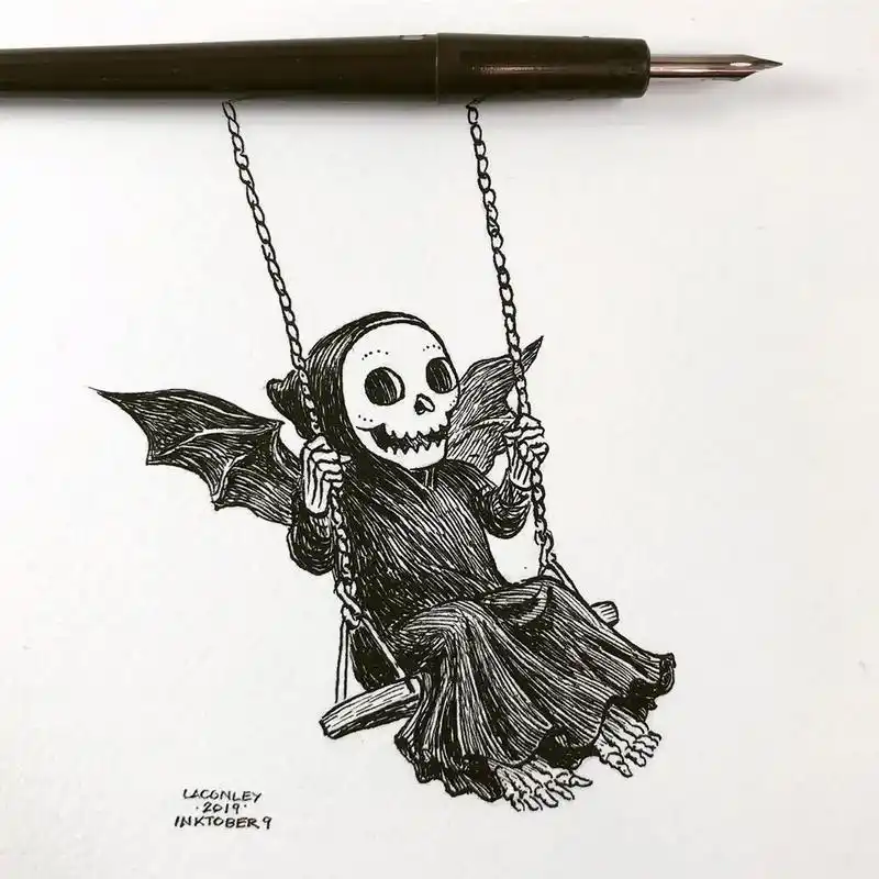 你怕吗laurieconley可爱的幽灵骷髅钢笔画