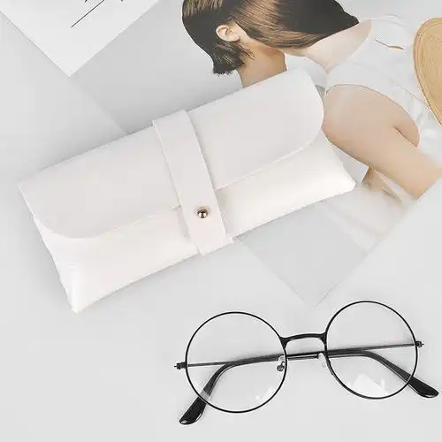 软包眼镜盒女白色学生皮质眼镜袋ins简约便携式眼镜收纳盒墨镜盒 黑色