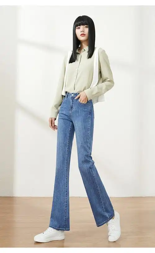 逸阳ese-y 【2021春新品】牛仔裤女弹力显瘦喇叭裤女修身微喇裤女裤子