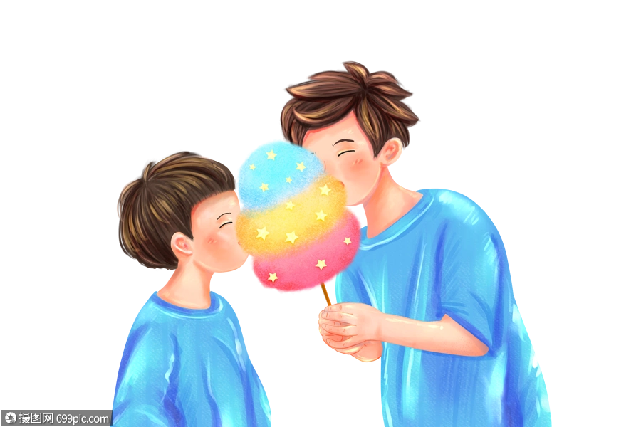 免抠元素 手绘/卡通元素 兄弟俩吃棉花糖.png