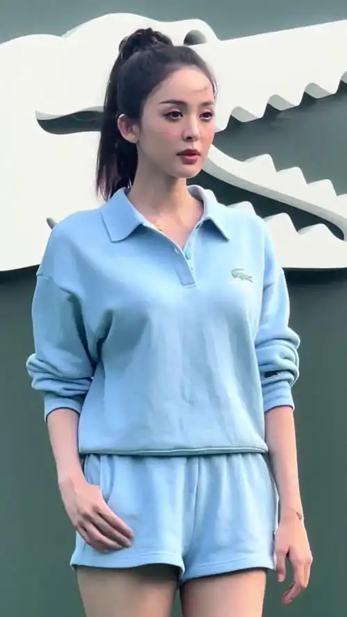 古力娜扎_蓝色休闲装造型出席品牌活动,娜扎今天运动风好好看～#娱乐