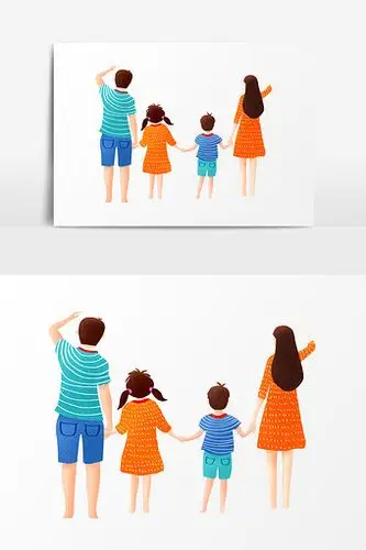 一家四口背影psd图片下载