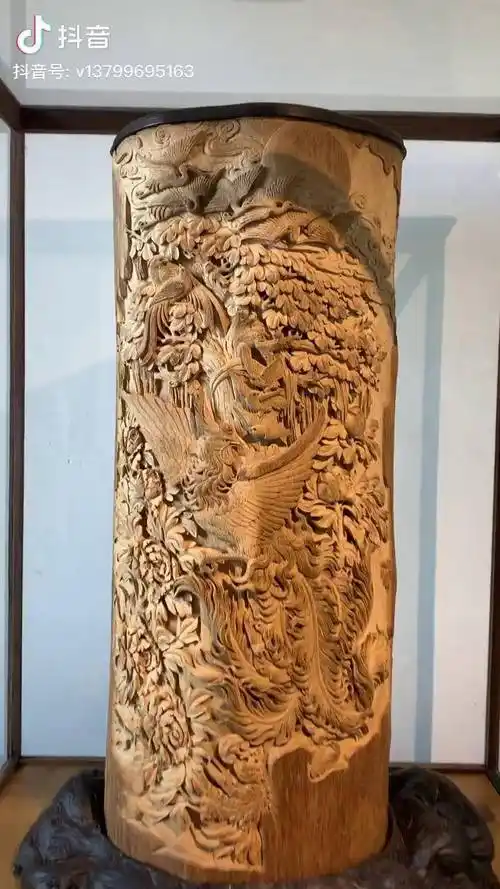 百鸟朝凤高浮雕手工雕刻工匠精神非物质文化遗产木雕匠心制作