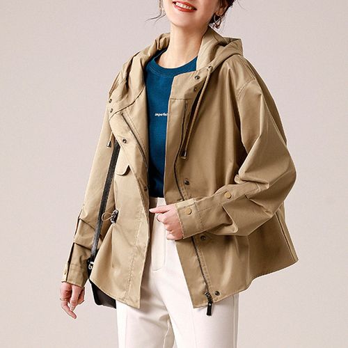 设计感连帽风衣女士 2022早秋女款 短款小个子卡其色春秋外套女装