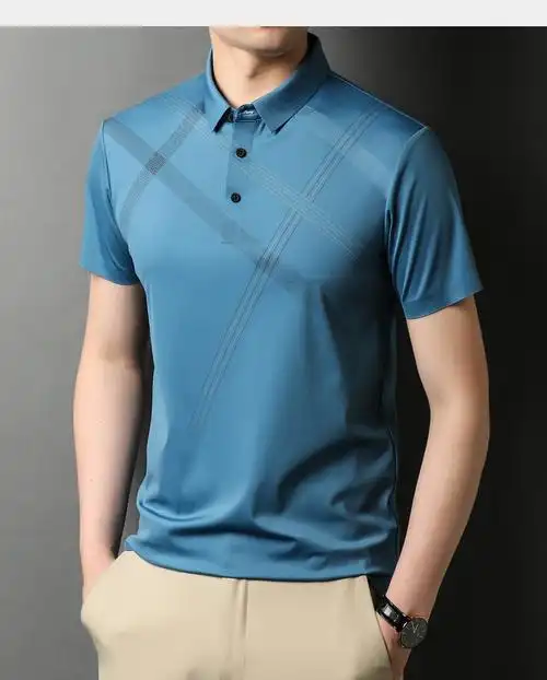 品牌短袖t恤男夏季高端中年宽松翻领冰丝体恤爸爸夏装薄款男士polo
