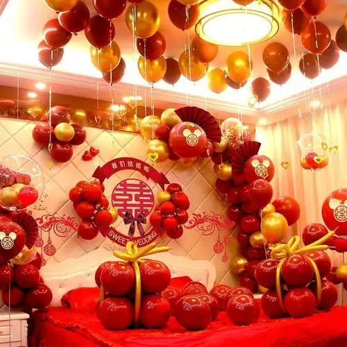 结婚气球红色婚房装饰双层加厚网红婚礼汽球时光旧巷场景布置婚庆用品