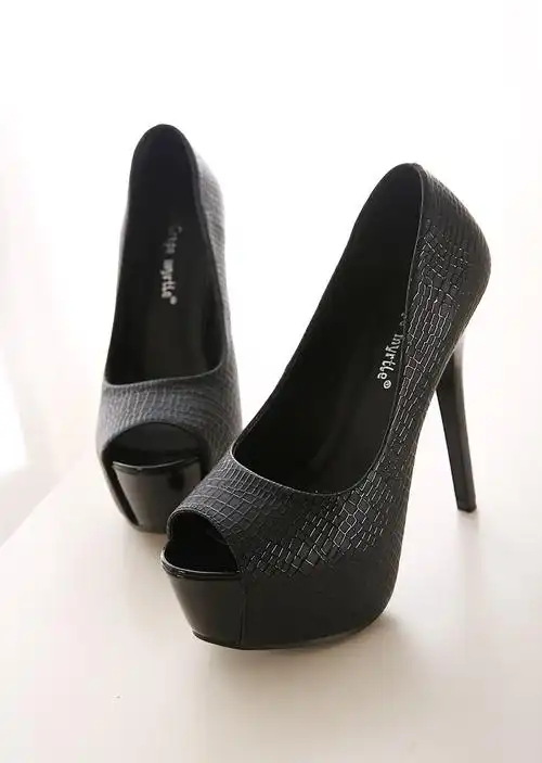 14cm超高跟鱼嘴单鞋春秋新款防水台细跟女鞋韩国公主白色高跟女鞋