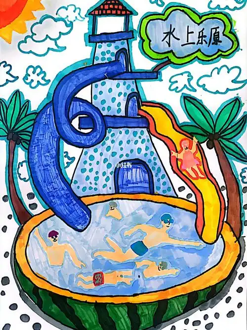 泳池儿童画  #人物动态画法  #游泳人物绘画