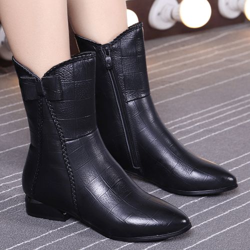 2022秋冬新款大码中筒靴女40-43低跟女式真皮软皮通勤42瘦瘦靴女