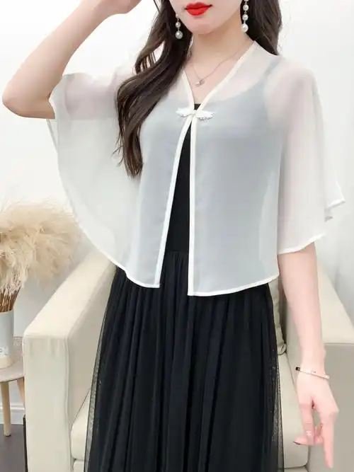 配吊带裙的小披肩薄款夏季新款雪纺外套女士防晒衣斗篷开衫上衣薄