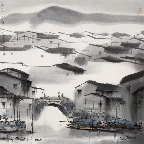 杨明义画家《江南小镇 水乡石桥》