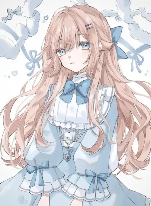 温柔风甜美女孩纸飘逸长发淡淡笑容