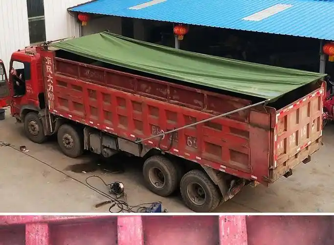 河南自卸车环保盖自动篷布后八轮电动篷布环保盖自动盖电动卷篷式甩杆