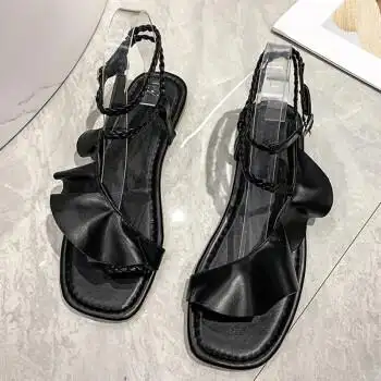 裙子凉鞋女鞋子2022年新款夏季气质仙女风大学生百搭平底罗马鞋黑色35