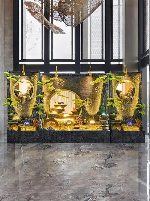 水幕墙流水屏风玄关隔断别墅室内客厅假山流水摆件循环水落地景观