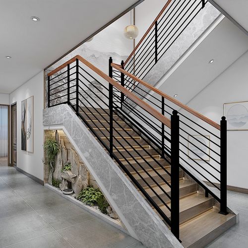 铁艺楼梯扶手简约现代室内防护栏杆户外阳台围栏飘窗实木护手 款1