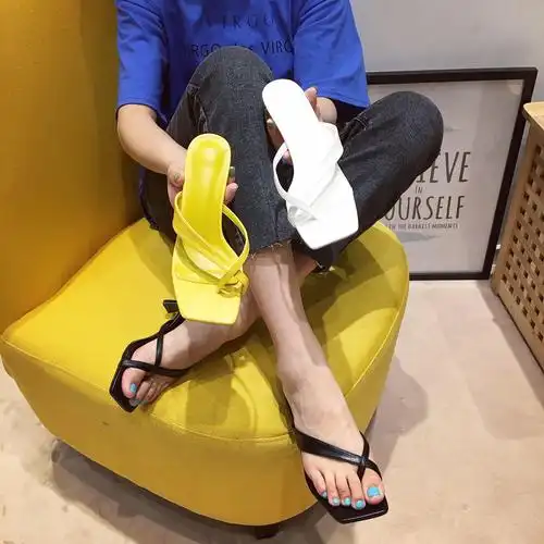 黑色夹趾凉鞋女人字拖高跟细跟夹脚外穿时尚时装凉鞋