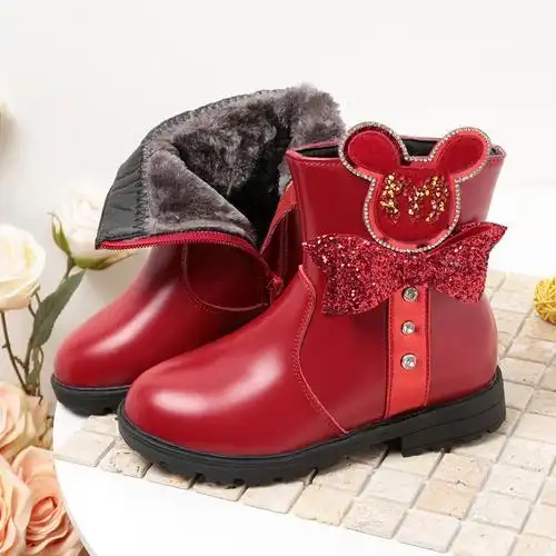 真皮童鞋女童靴子冬季加绒加厚棉鞋小孩短靴宝宝马丁靴儿童雪地靴