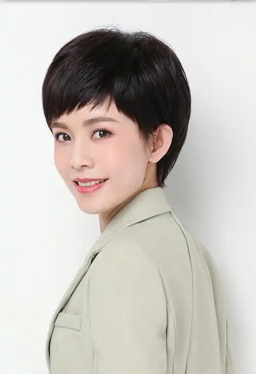 假发女短发时尚自然斜刘海发型真发混发气质主持人女士全头套