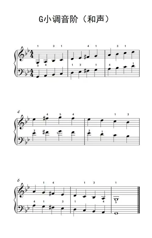 g小调音阶 和声 儿歌钢琴练习曲 钢琴谱 简谱