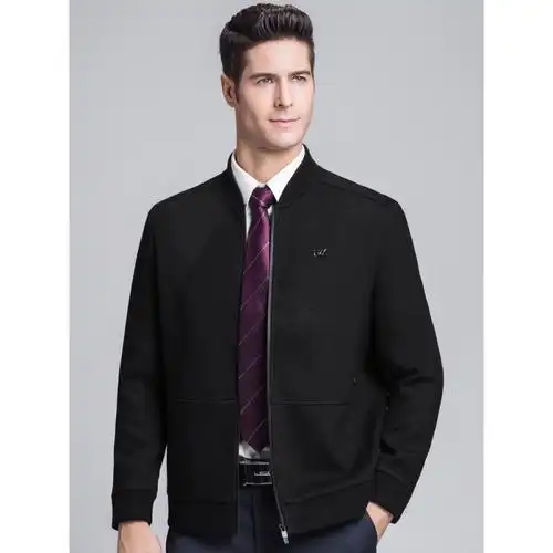 恒源祥毛呢夹克男青年棒球领羊毛呢子厚外套2018秋冬新款中年男装