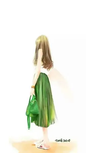 长发 女孩 卡通 头像 壁纸 背影