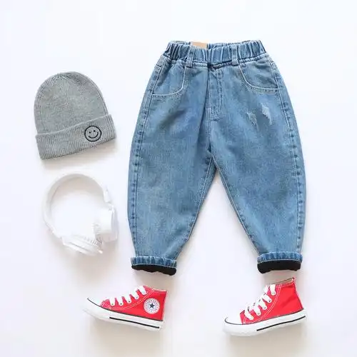 男童童裤子秋儿童秋冬牛仔裤加绒加厚长裤老爹裤子