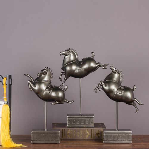 中国风中式唐代飞马铜摆件树脂动物肥马 办公室家居招财工艺品