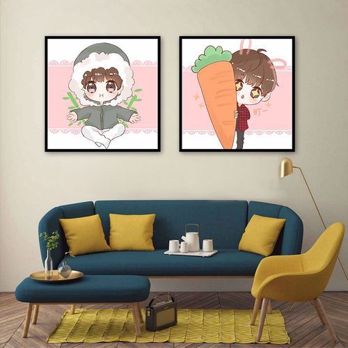 可爱q版王源ins插画手绘填色创意休闲减压diy数字油画客厅装饰画