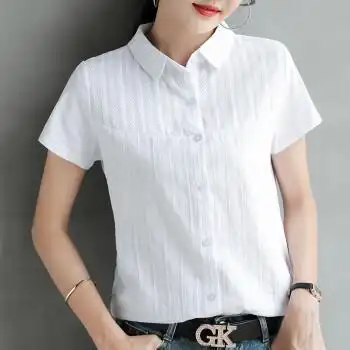 60短袖t恤女装夏季新款妈妈夏装女士棉有领polo翻领上衣白色xxl