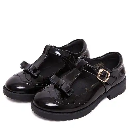 芭比童鞋女童皮鞋春秋新款儿童黑色鞋子英伦风小公主真皮演出鞋