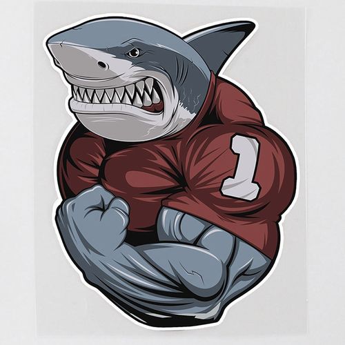 汽车贴纸强壮肌肉鲨鱼创意卡通汽车电瓶车车身遮挡划痕车贴潮贴鲨