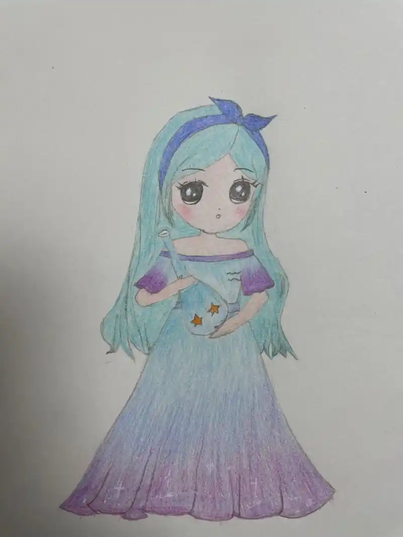 彩铅水瓶座娃娃 为孩子画的